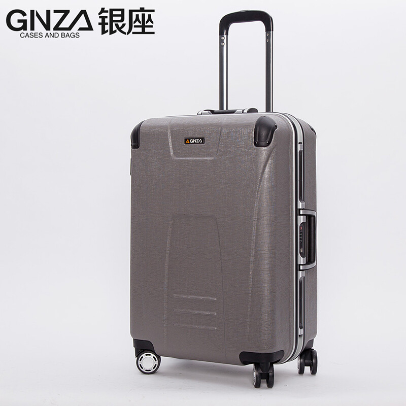銀座防刮面鋁框商務(wù)拉桿箱20旅行箱24托運(yùn)密碼行李箱28英寸 皮箱箱子拖箱拉桿箱男女萬(wàn)向輪 【A8759K】銀色(亮面) 24寸(大多數(shù)情況下使用)